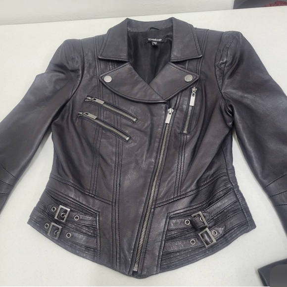 Bebe leather black jacket, size Small, soft 100% real leather shoulder pad - Picture 13 of 15